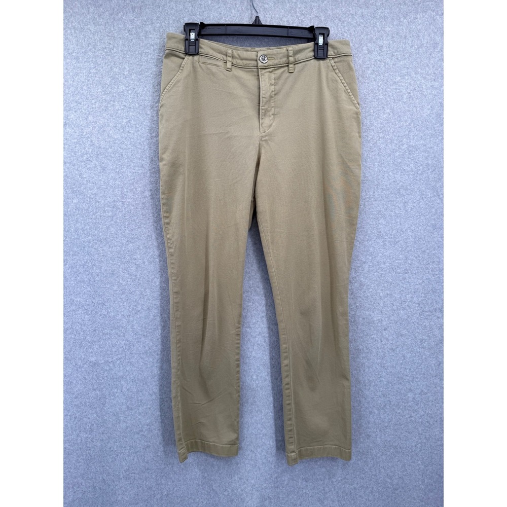 Garnet Hill Chino Pants Women 10 Tan Khaki Pima Cotton Spandex Casual Stretch